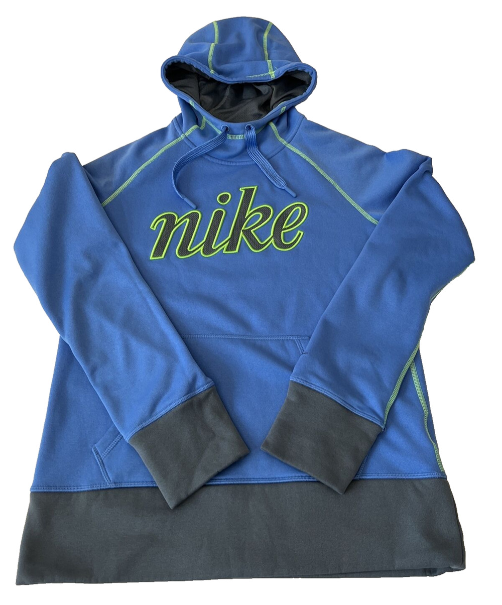 Nike Women's Therma Fit Green Hooded Sweatshirt Sz M Blue Pullover Hoodie Logo